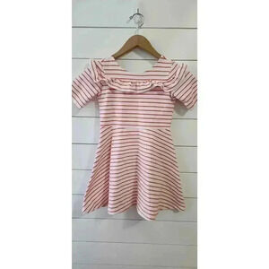 Janie and Jack Girl's 8 Coral and White Striped Ruffled Parisian Estate Dress